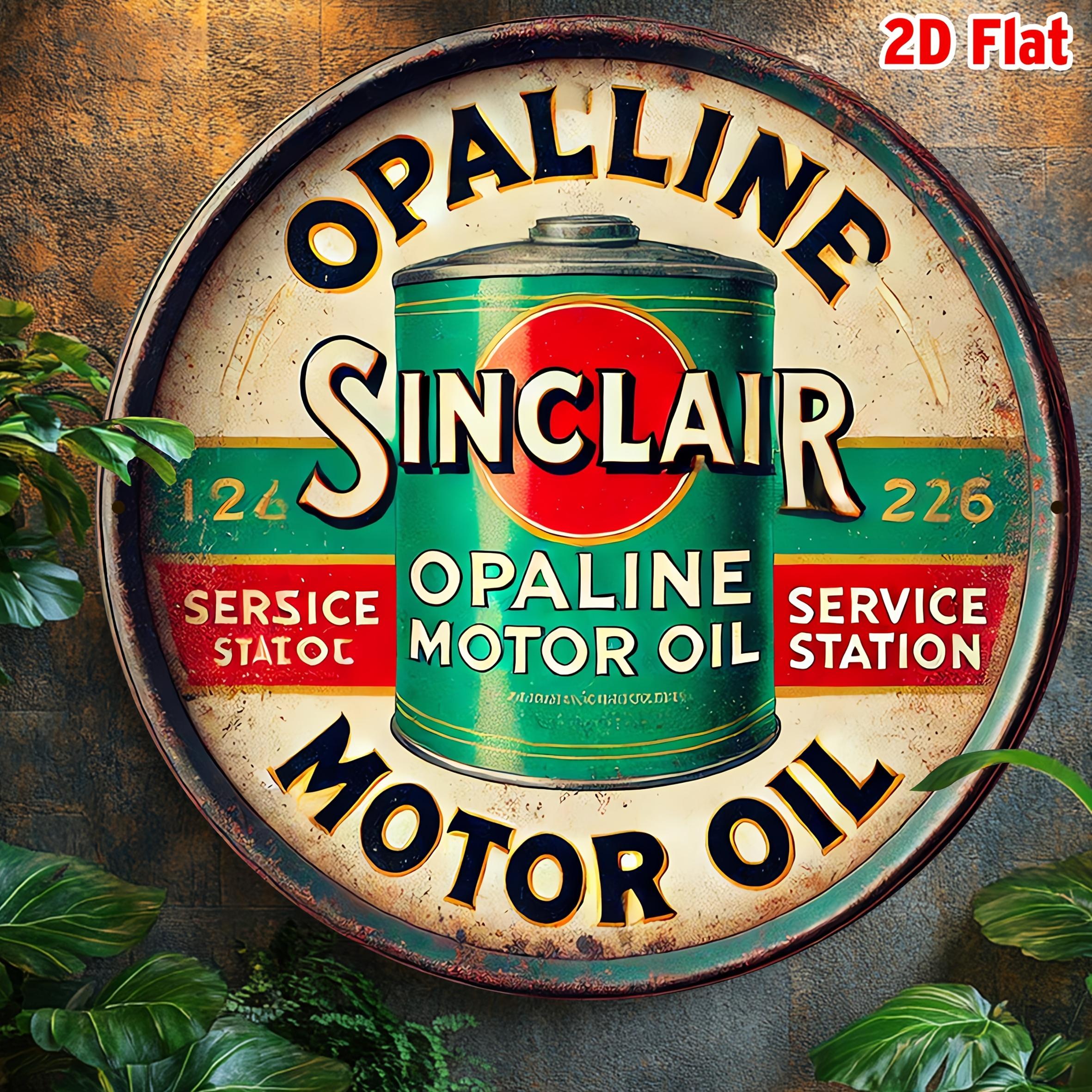 D Flatpc Vintage Sinclair Opaline Motor Oil Tin SignRound Aluminum Wall ArtD Printed Retro DecorMultipurpose Metal Plaque 20x20cm(8x8inch)