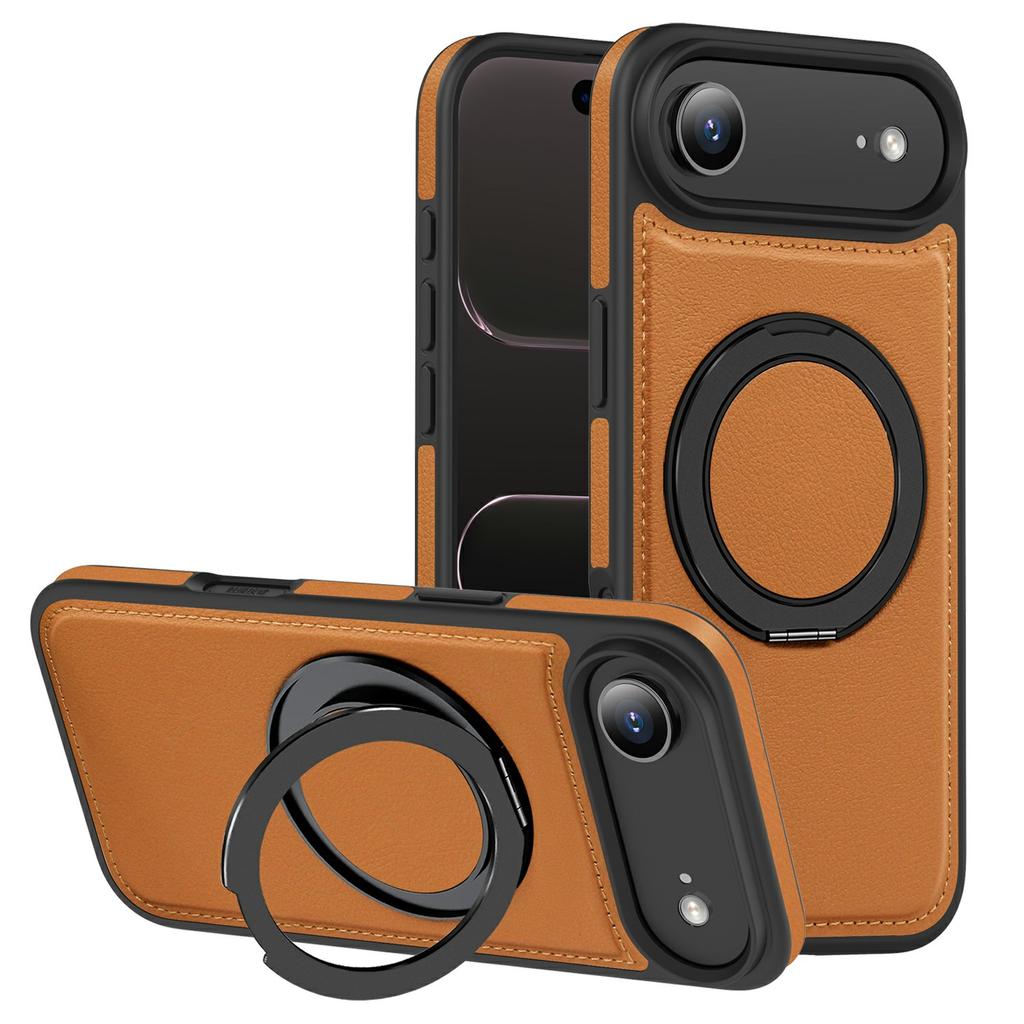 For iPhone Air Case with Ring Kickstand Compatible with MagSafe PU Leather Back Cover