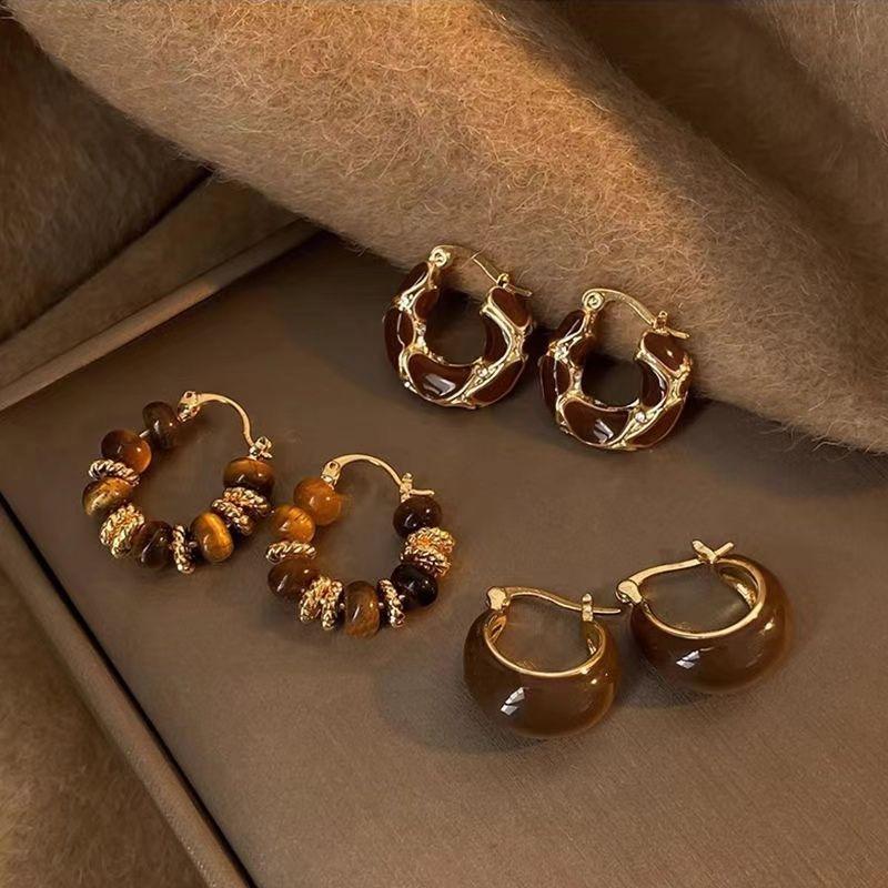 6 Pcs Vintage Brown Resin Earring Set For Women Fashion Simple Maillard C-shaped Irregular Earring Daily Party Jewelry Gift 2026