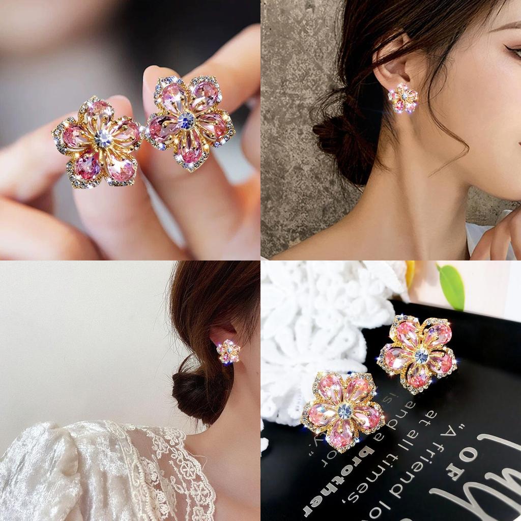 Rose Flower Zircon Earcuffs With Silver Needle For Fashionable Jewelry Enthusiasts