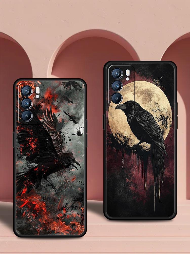 Black Raven Phone Case For Oppo Reno 13 12 11 10 7 F Find X5 X6 A98 A80 A79 A78 A57 A54 A31 A17 Pro 5G Soft TPU Cover Fundas Bag