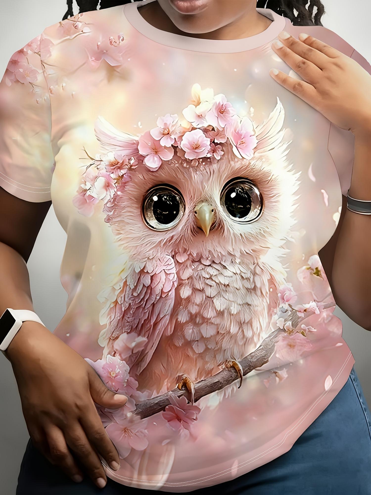 

1pc Women s Clothing. Style Series. Cherry Blossom and Cute Owl Print. Loose-fitting Round-neck T-shirt. Casual and Trendy for Everyday Home Wear. Sui S дубильная кора