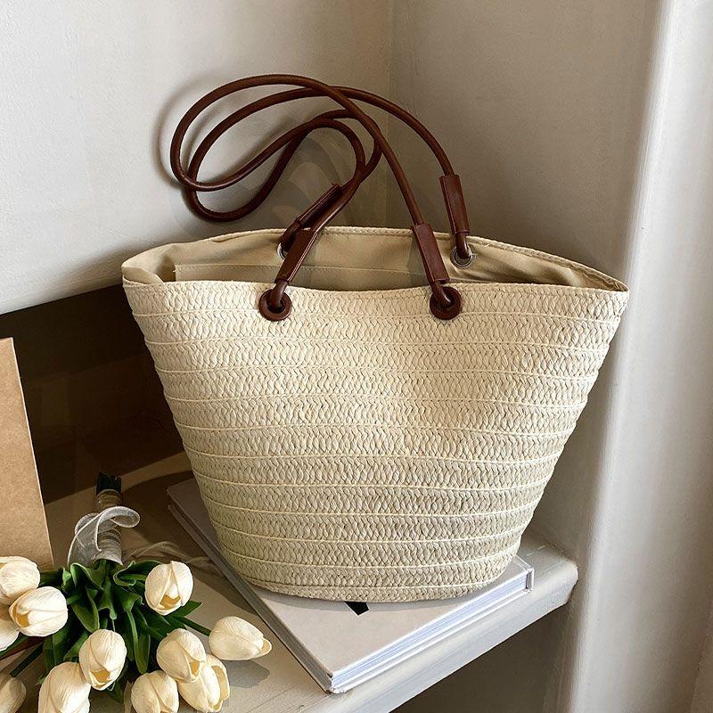 

Сумка Женская Французская Приморский Отпуск Универсальная Плетеная Соломенная Сумка Beige White