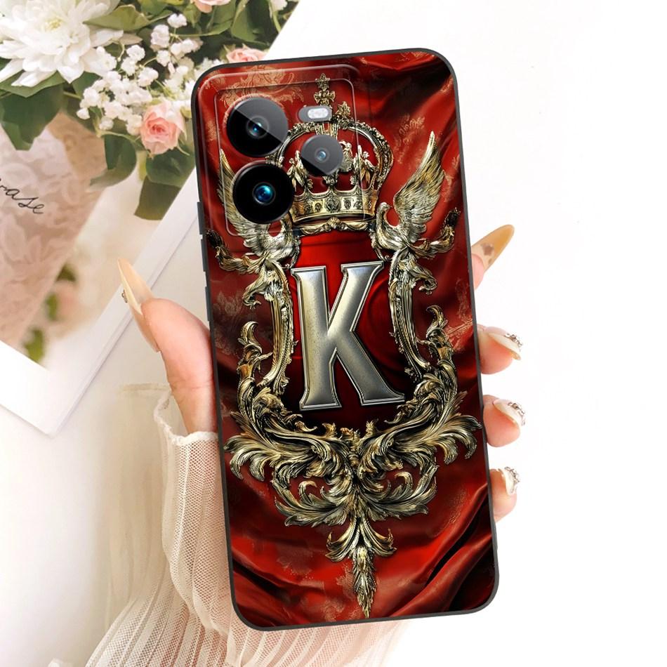 For Realme GT 7 Pro Feather Crown Initial Letter Phone Case For Realme GT7 Pro RMX5010 Soft Silicone Covers Bumpers