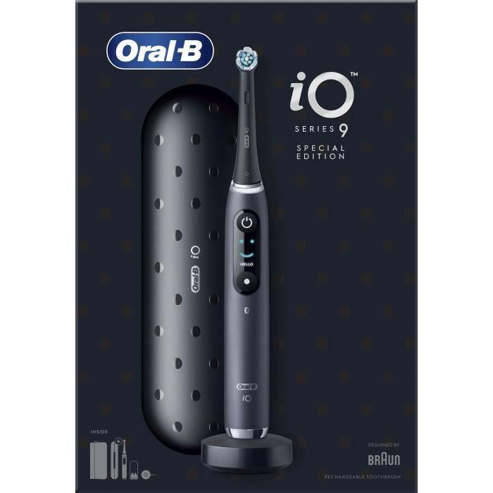 Brosse À Dents Électrique Oral-B iO 9 - Noire - 1 Brossette - 1 Étui De Voyage Chargeur - 1 Pochette Magnétique