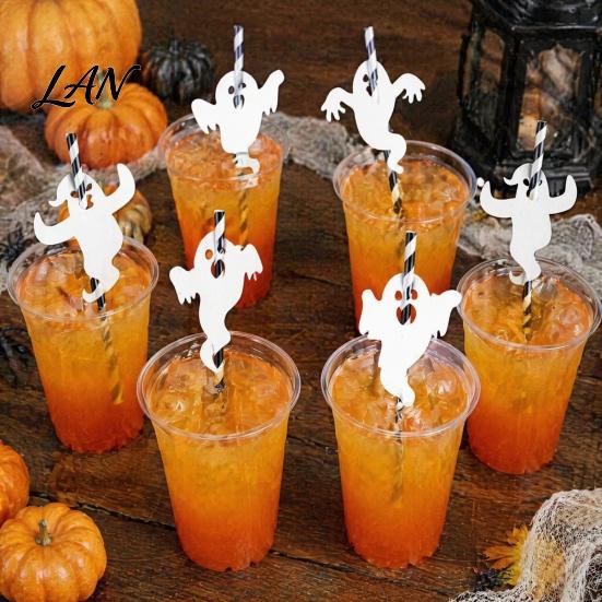 Fun Party Favors for Kids 8Pcs Halloween Ghost Straw Set, Decorative Drinking Straws, Spooky Eco Friendly Straws Picks, Creative Cupcake Toppers,
