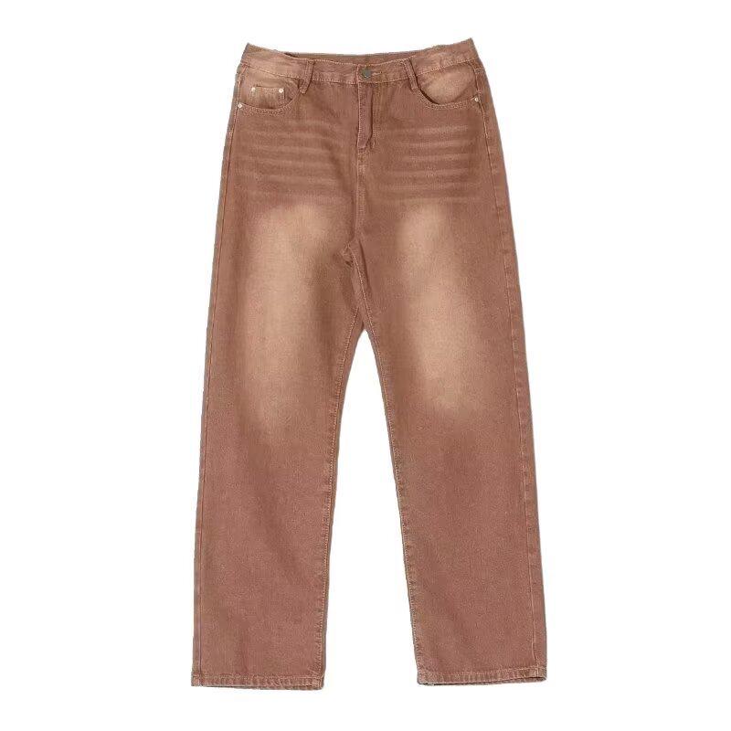 Bruine Jeans: Losse Afslankende Hoge Taille Rechte Wijde Pijpen Broek voor Peer Vormen