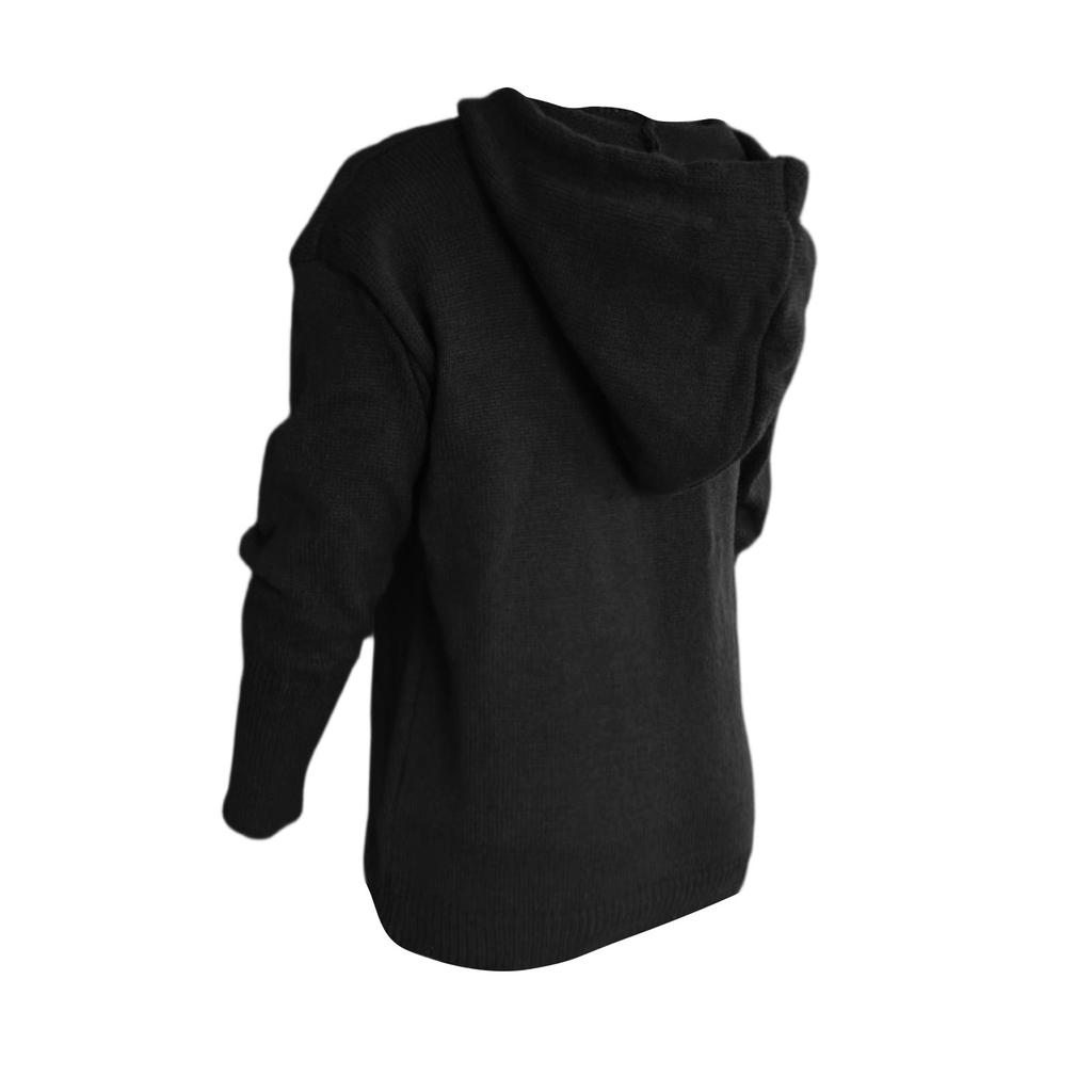 Women's New Autumn-Winter V-Neck Solid-Color Single- Knit Sweater Hooded Cardigan