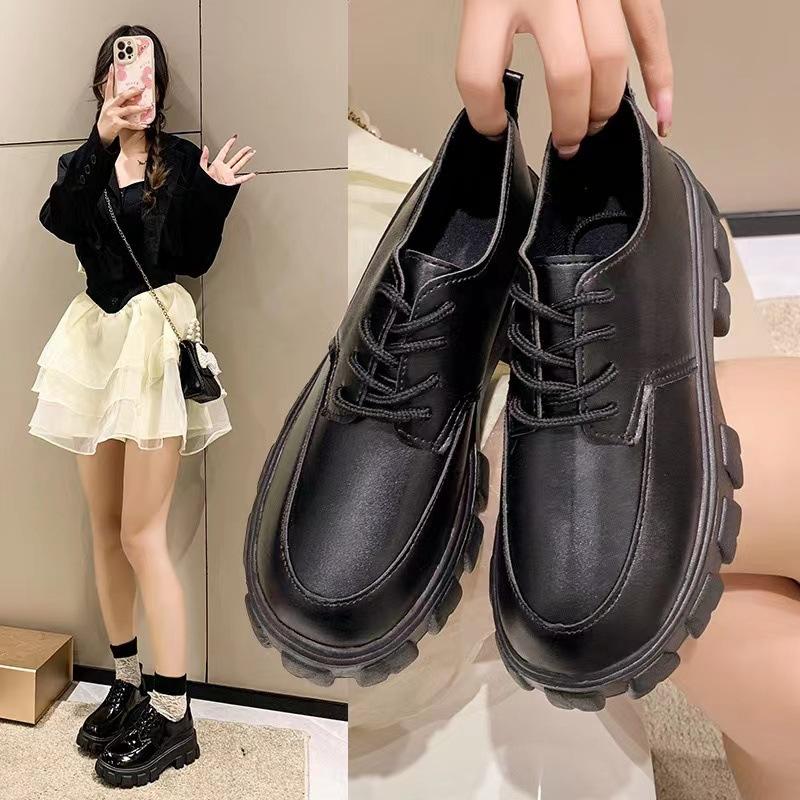 Sapatos pequenos de couro com cadarço femininos novos de outono estilo britânico estudante retrô sapatos de plataforma sapatos de bolinho pequenos femininos