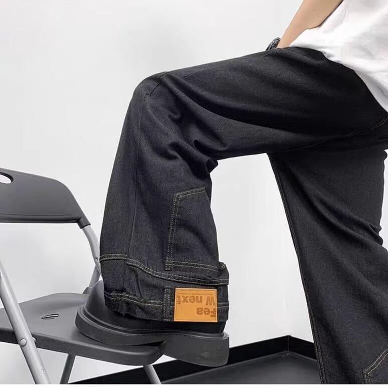 Heavy washed jeans men's spring and autumn trend vibe loose wide-leg pants American high street straight scimitar pants