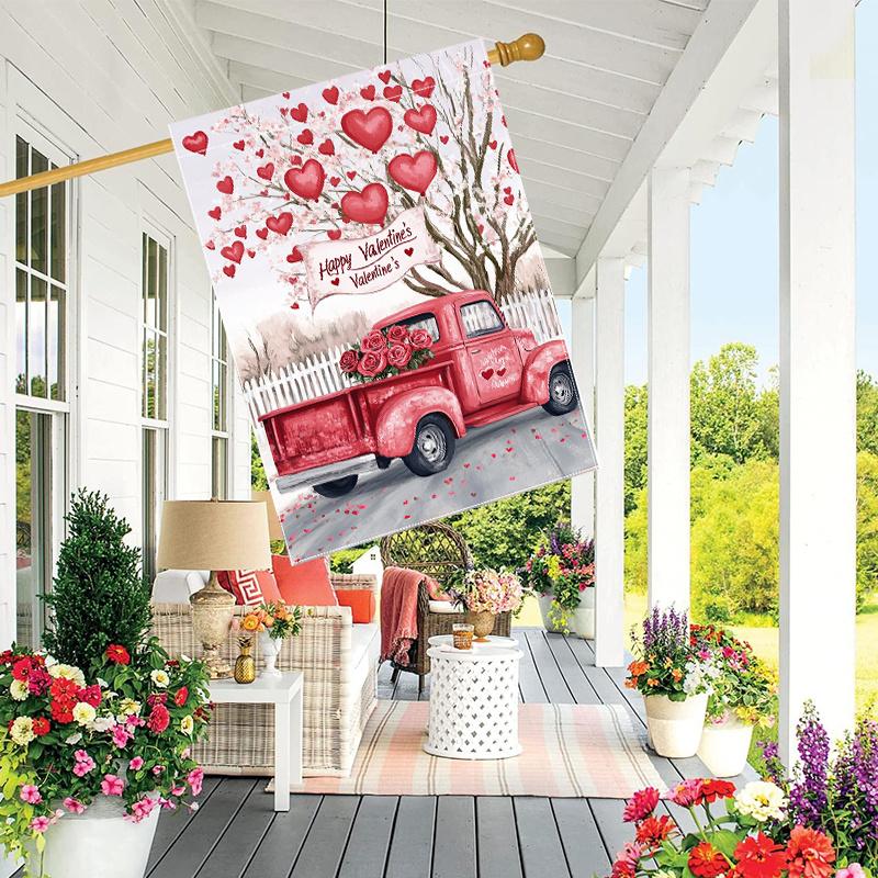 1pc Happy Valentine's Day Heart Tree Red Pickup_1 (1) - Decorative Flagdouble-sided Garden Flag, Yard Decoration, Outdoor Decoration, Lawn, Flag Only