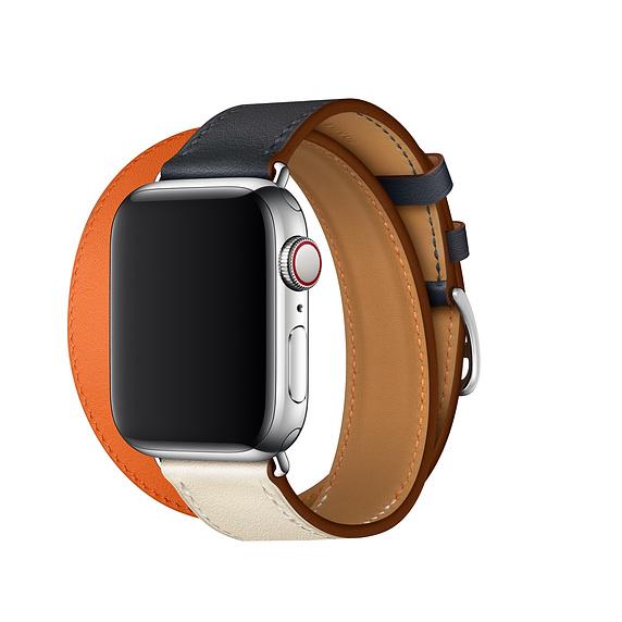 

Double Tour Contrast Color Genuine Leather Watch Strap for Apple Watch Series 10 42mm/9 8 7 41mm/SE (2023) SE (2022) SE 6 5 4 40mm/3 2 1 38mm As shown A