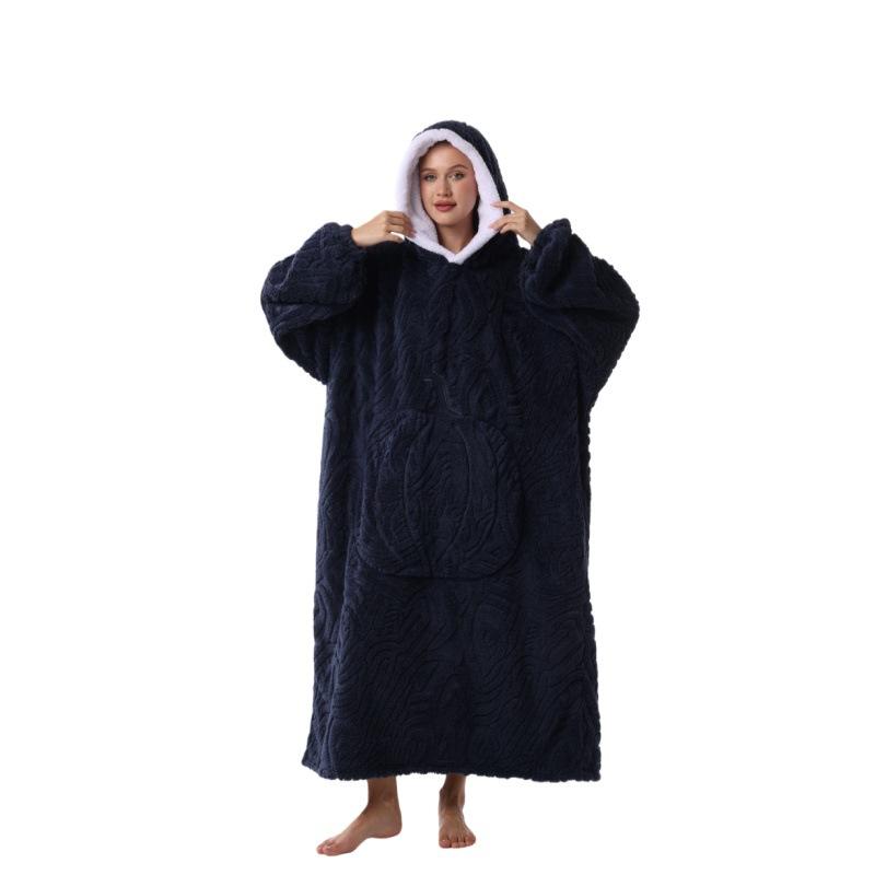 Wearable Blanket Hooded Robe for Women and Men Oversized Winter Warm Flannel Sweatshirt Blanket Hoodie Thick Fleece Blanket with Sleeves and Pocket