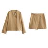 Spring New Leisure Suit European and American Beauty Bloggers Ins Woolen Outwear Female High Waist Asymmetric A- Line Skirt