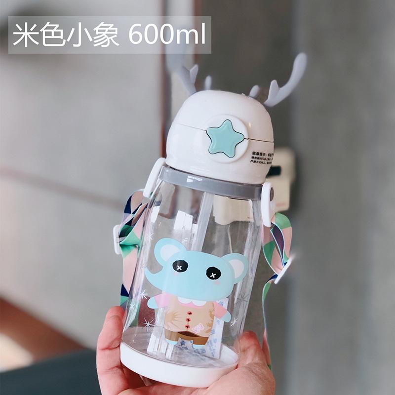 Water Bottle Cartoon Antlers Water Cup Children's Portable Outdoor Sports Kettle High Value Plastic Cup