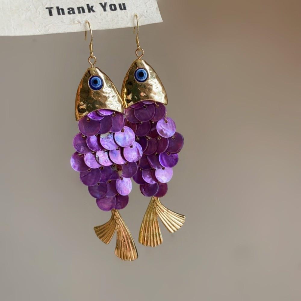 

Elegant Fish-shaped Earrings Personality Dangle Earrings Imitation Shell Tassel Earrings Party фіолетовий