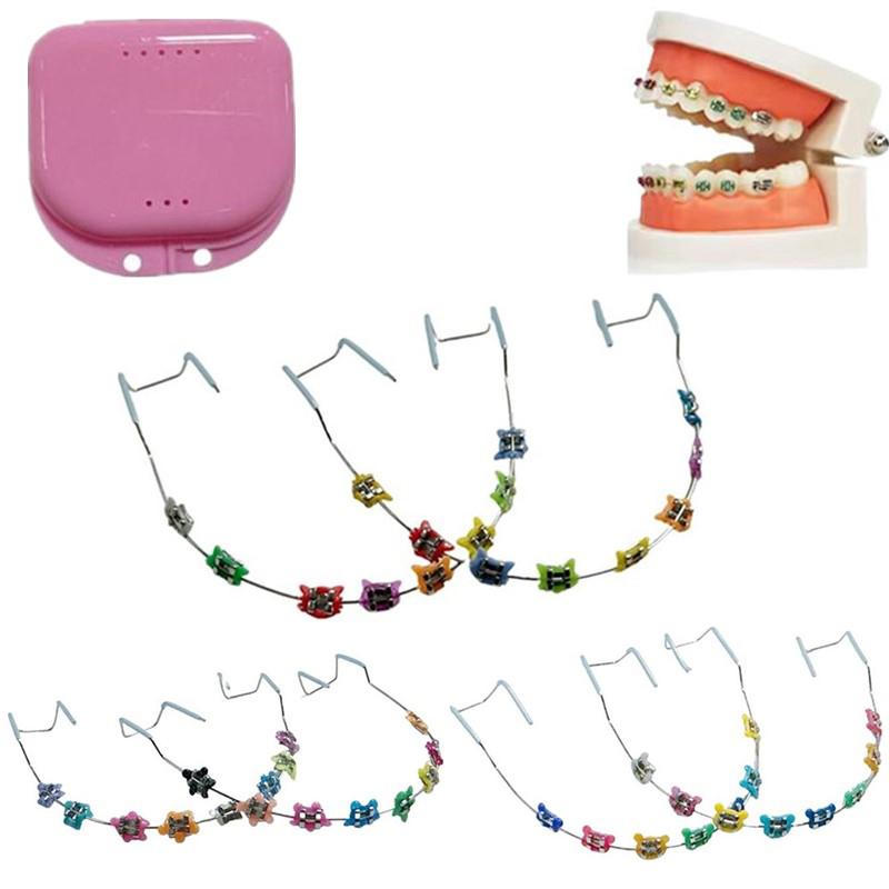 1Pair Cartoon Dental Metal Braces Archwire Without Hooks Metal Bracket And Ligature Ties Colorful Temporary Tooth Decoration
