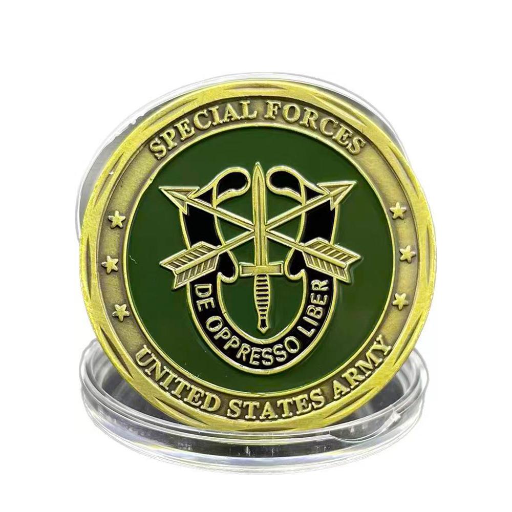 US Army Special Forces Challenge Coin Green Beret Bronze Coin Collectibles DE OPPRESSO LIBER Commemorative Medal in Capsule