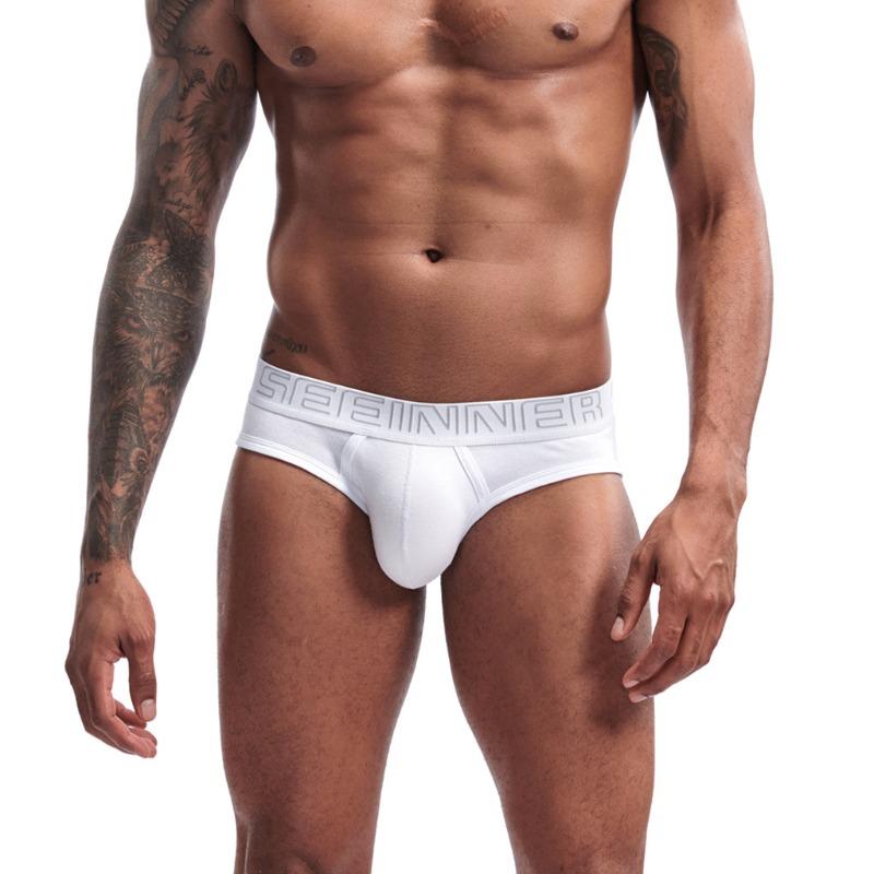 Men's sexy simple solid color cotton briefs, trendy men's breathable triangles