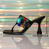 Fashion Fashion Rivet Buckle Design Modern Slippers Women Elegant Square Toe Gemstone Decoration Slide Sandals Sexy Clip Toe Flip Flops