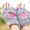 Adorable Cat Paw Print Mittens Women Winter Warm Gloves Thermal Insulated Half Finger Claw Design Outdoor Winter Accessories