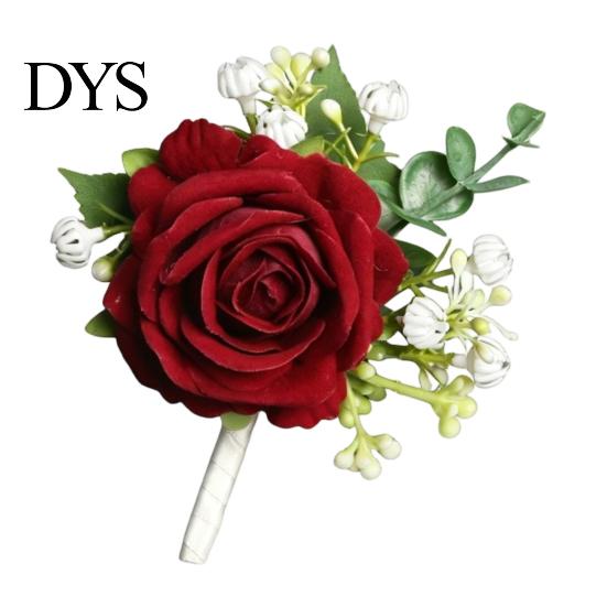 Corsage Suit Wedding Wristlet Band with Faux Pearl Embellished Brooch Simulated Roses Bride Groom Romantic Floral Accessories Prom Decoration