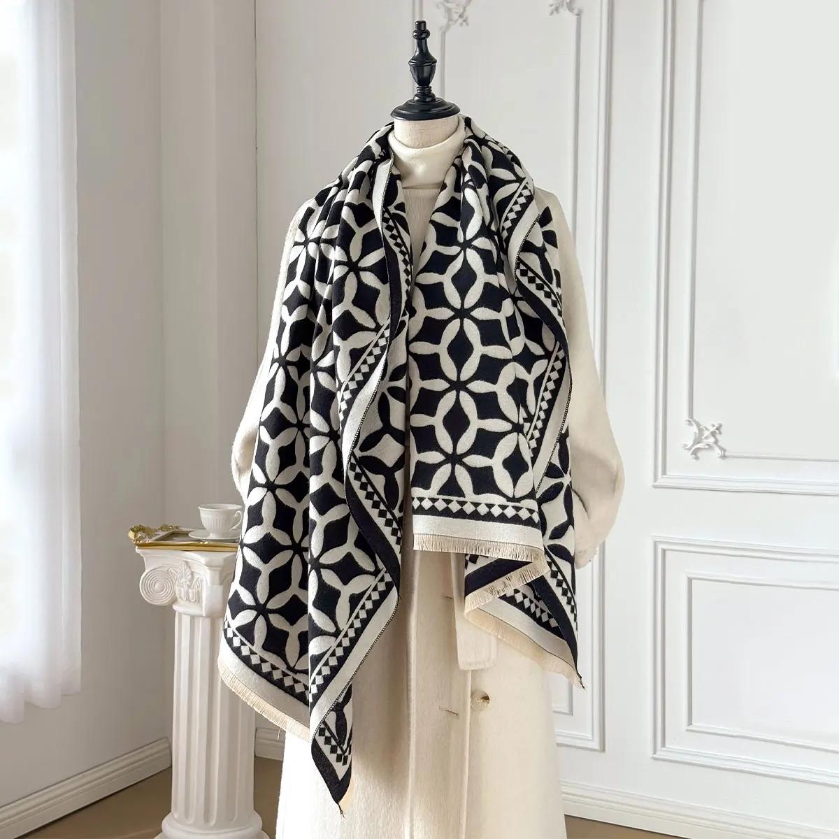 

Warm Cashmere Poncho Shawl Scarf Luxury Print Thick Pashmina Winter Blanket Wraps Bufanda Casual Hijab Stoles Echarpe