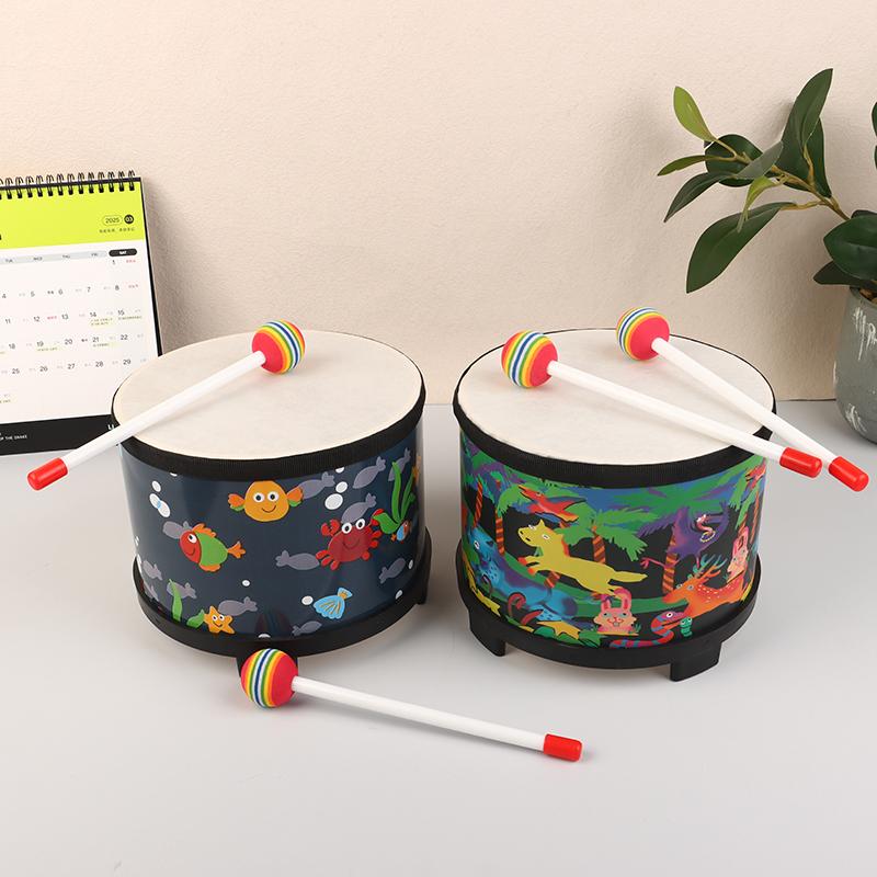 8 Inch Floor Drum With 2 Drum Mallets Preschool Toys Beat Instrument Ground Drum Percussion For Kids Christmas Birthday Gift