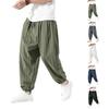 Men's Striped Linen Cotton Casual Tapered Pants, Loose Fit Trousers