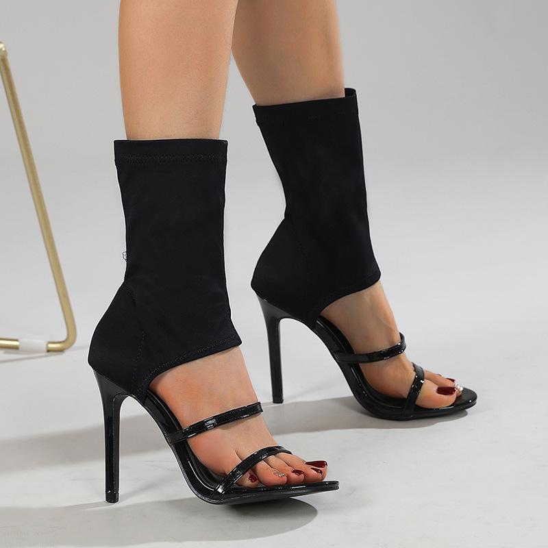 Fashion Spring and Fall Stretch Fabric Thin Heel Large Size Women Shoes Fashion Peep Toe Cover Heel Hollow Pumps Party Pole Dance Shoes