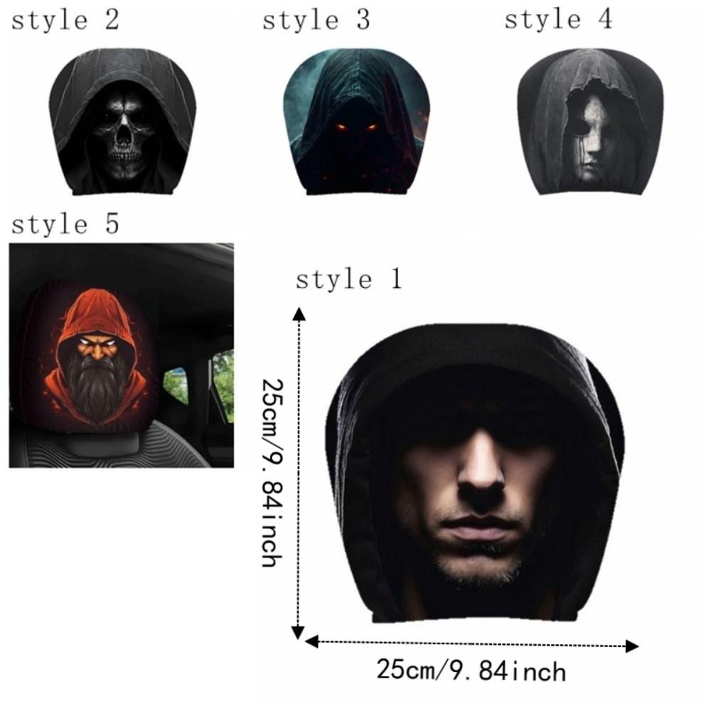 Scary Face Print Seat Headrest Protectors Stain-Proof Oil-Proof Halloween Car Pillowcase Car Seat