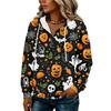 Women's Fashion Hooded Button Front Halloween Print Sweatshirt