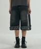VONVAT Layered Damaged Bermuda Denim Pants (Black)