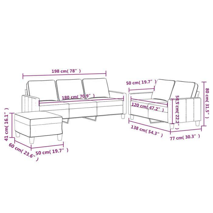 VidaXL Sofa Set with Cushions 3 Pcs, Sofas with Armrests, Furniture Set with Footrest Living Room, 3201529