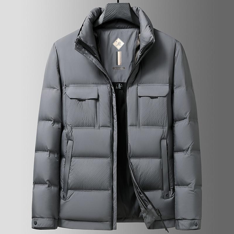 Jaqueta Curta de Penas Grossa de Inverno Masculina Penas de Pato Branco À Prova de Frio Casual