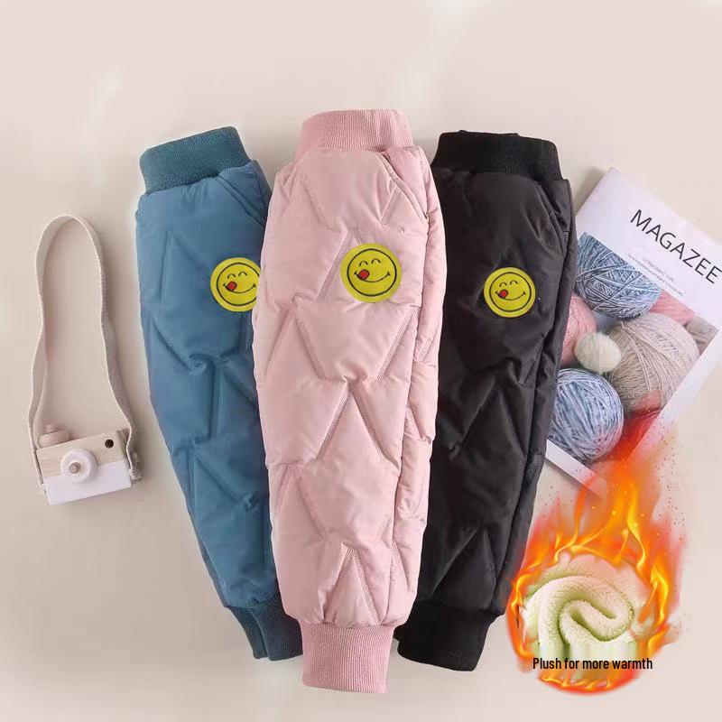 Children's Windproof Quilted Cotton Pants with Velvet Lining for Boys and Girls - Warm Winter Casual Wear