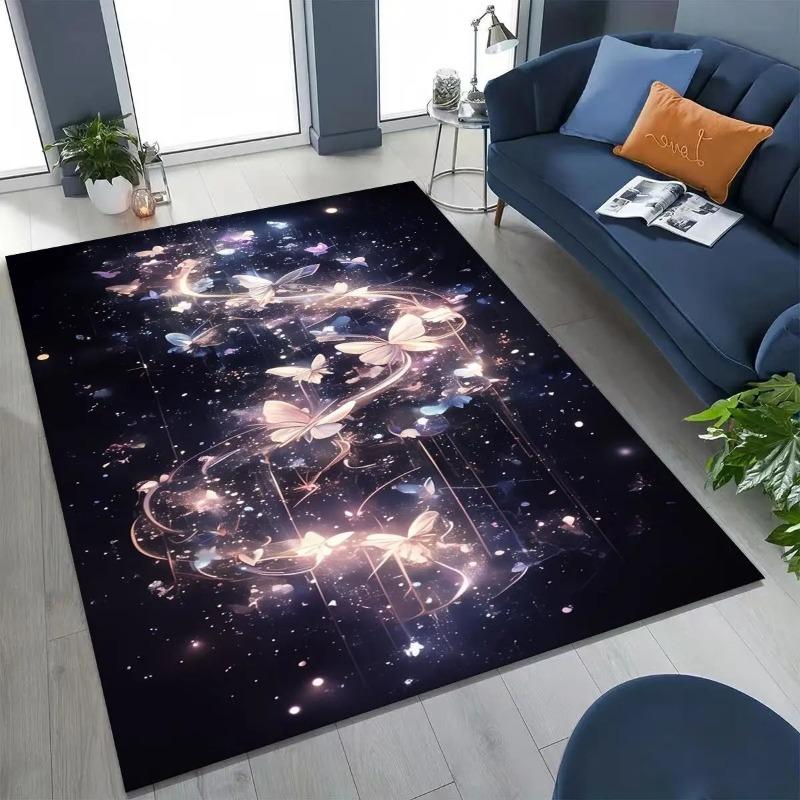 Coloful Dream Butterfly Flower Cartoon Rug for Bedroom Living Room Sofa Home Doormat Decor,Large Kids Play Non-slip Floor Mat