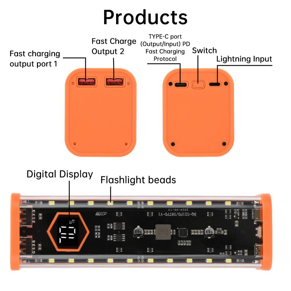 8*21700 Battery Case 22.5W Fast Charging DIY Battery Storage Box Solder-Free Power Bank Housing PD+ Flash Charge+ Fast Charge