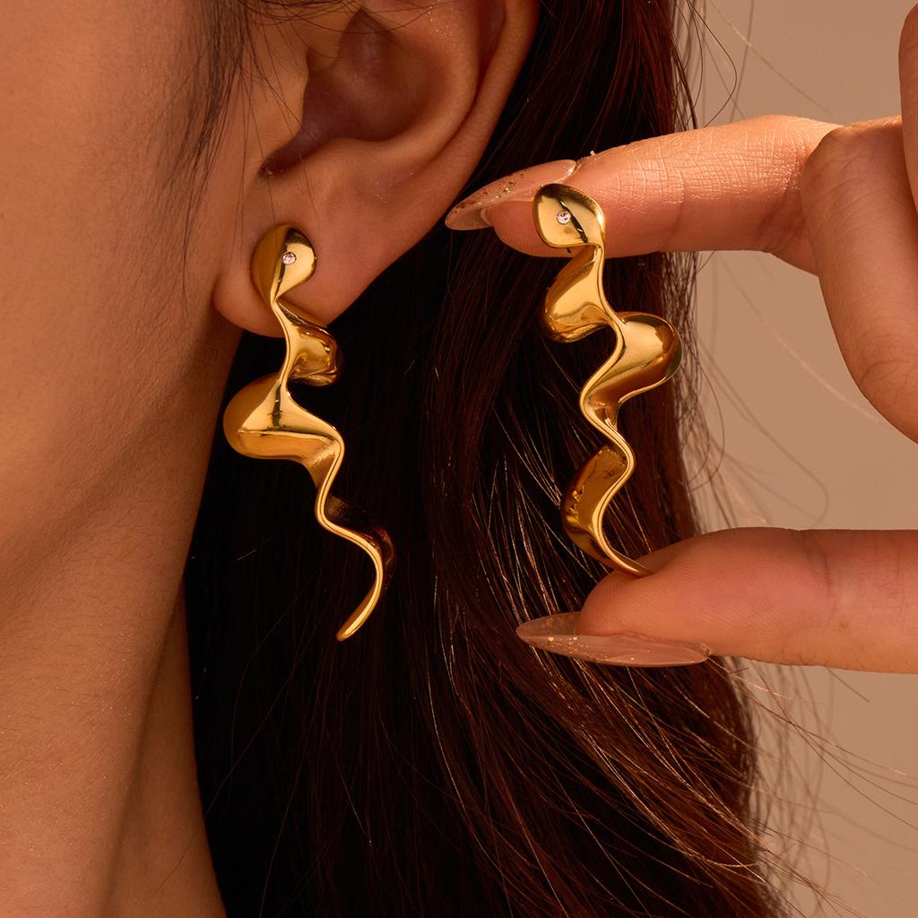 GEMCHIC Women's Gold Snake Earrings Geometric Wavy Shape Statement Jewelry