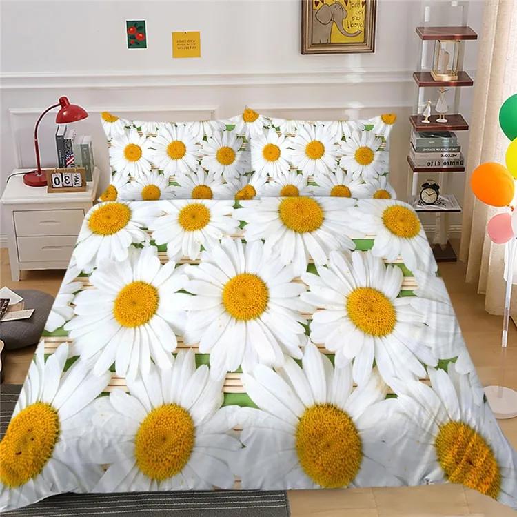 3D Bettwäschesets für Mädchen, Gaming Bettbezug-Set, Bettdeckenbezug, Druckdesigns mit Blumen und Pflanzen, Gerbera Bettset, King Size