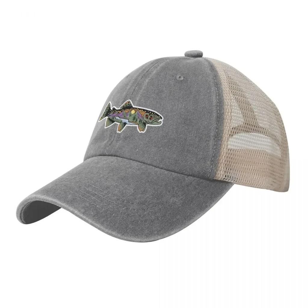 Modna Unisex Kreskówkowa Rzeka Wąż Pstrąg Górzysty Outdoor Wędkarstwo Cowboyska Siatkowa Czapka Baseballowa