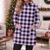Women's Flannel Plaid Print Pullover Top with Pocket, Long Sleeve Neck
