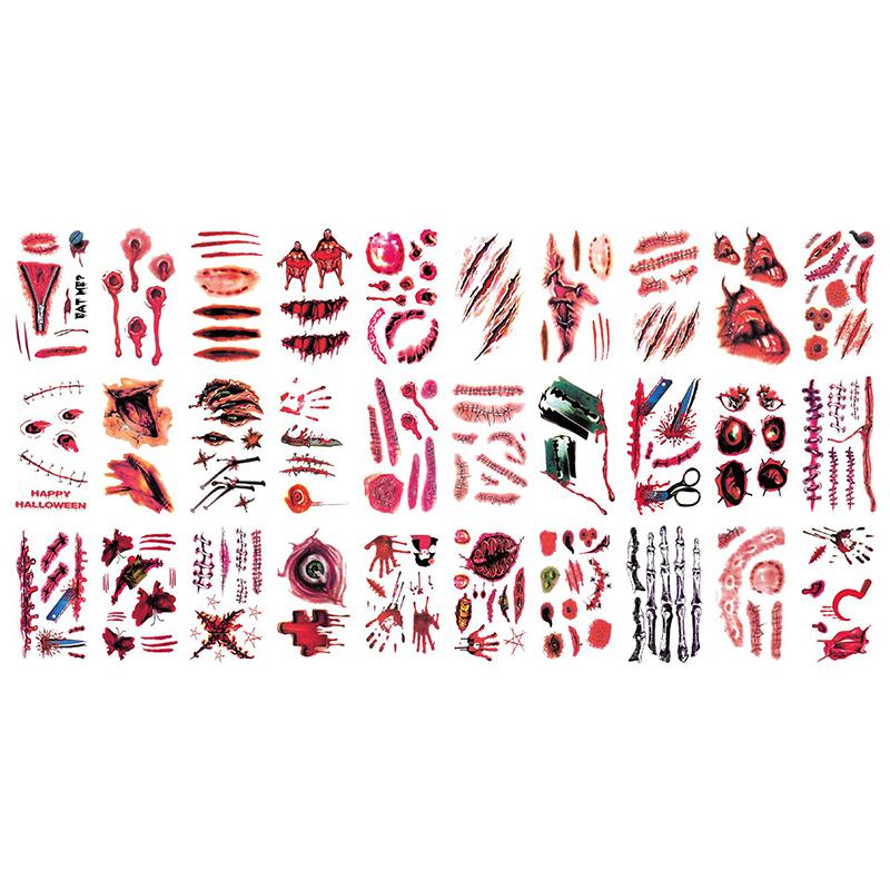20/30/50 Sheets Halloween Terror Wound Temporary Tattoo Waterproof Realistic Blood Tattoos Injury Scar Tattoo Stickers For Body