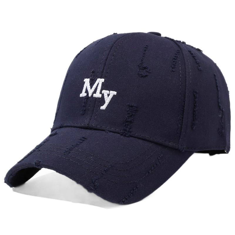 Fashion Washed Hole Letter Hat Embroidered Baseball Cap Men'S And Women'S Spring And Autumn Soft Top Cap