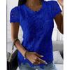 Summer New Style Ladies European And American Style Lace Shirt Solid Color Large Size Casual V-neck Simple Short-sleeved Top