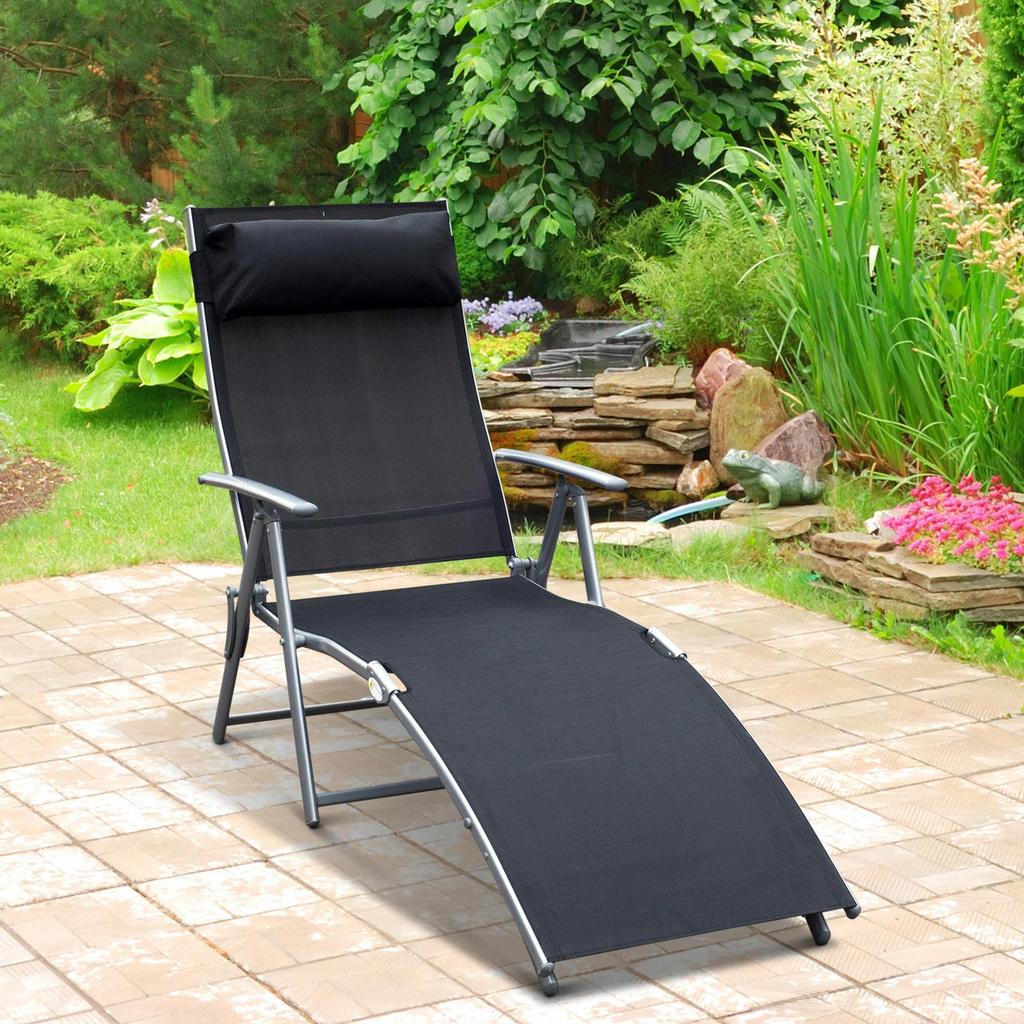 Sun Lounger Foldable Beach Lounger with Cushion Lounge Chair with 7-Level Adjustable Backrest Garden Lounger Recliner Garden Chair up to 165 kg Load