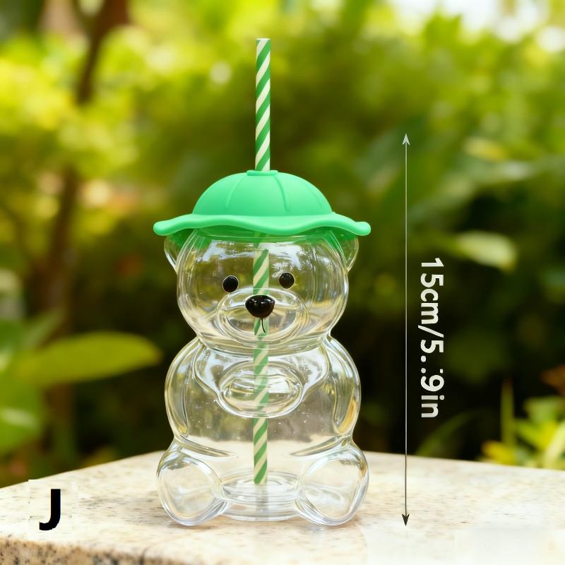 1Pcs Cartoon Bear Shaped Coffee Mug Cute Bear Mug Plastic Cup With Straw Transparent Creative Milk Coffee Water Cups