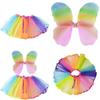 Halloween Dancewear With Rainbow Net Skirt And Single Layer Wings For Kids Party