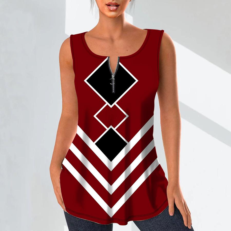 

Женские модные рубашки с v-образным вырезом, повседневные топы, футболка, женский жилет с 3D квадратным узором и принтом, блузка без рукавов больших размеров, топы на бретелях 6XL винный