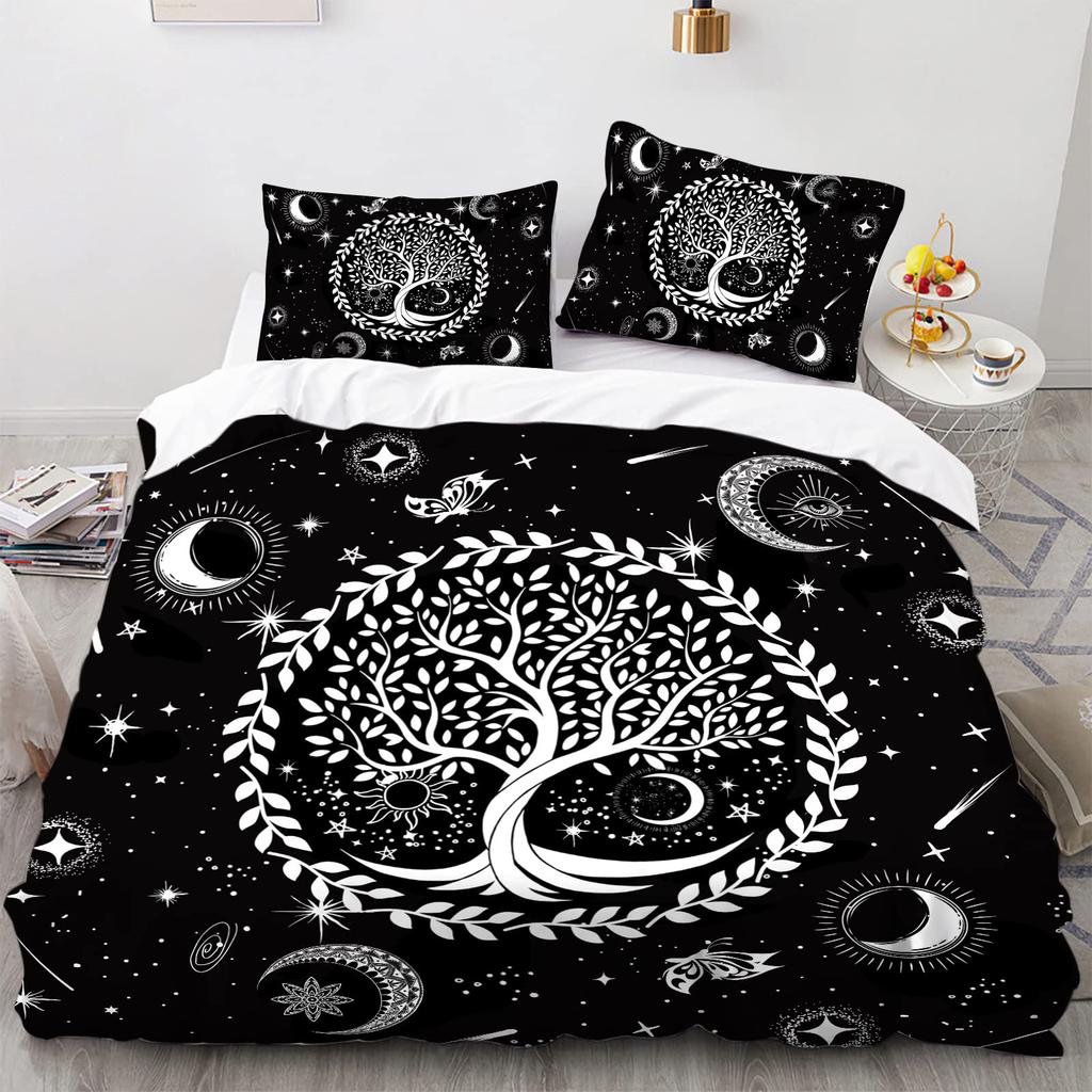 Sun And Moon Duvet Cover Black And White Bedding Soft Tree Of Life All Galaxy Stars Mandala Tribal Quilt Cover Decor For Women